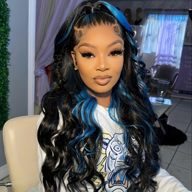 Blue Highlight Body Wave Luxury Wig - 13x4 HD Lace, 180% Density | Brazilian Remy for Ultimate Style & Comfort
